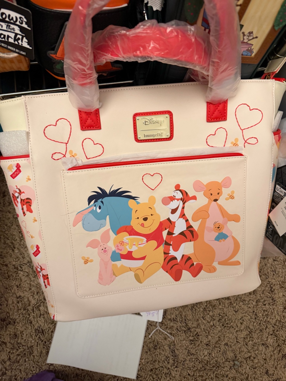 Disney Cream Tote with Red Accents Featuring Winnie the Pooh Crew